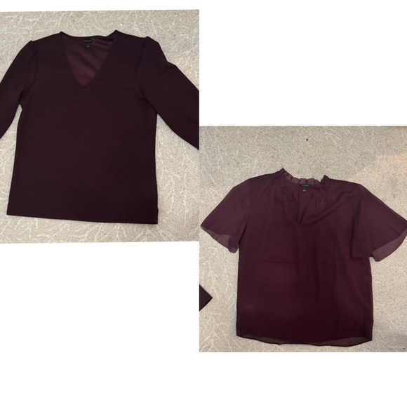ANN TAYLOR bundle of Two Burgundy Blouses 3/4 size M and short sleeve size S - Picture 1 of 9